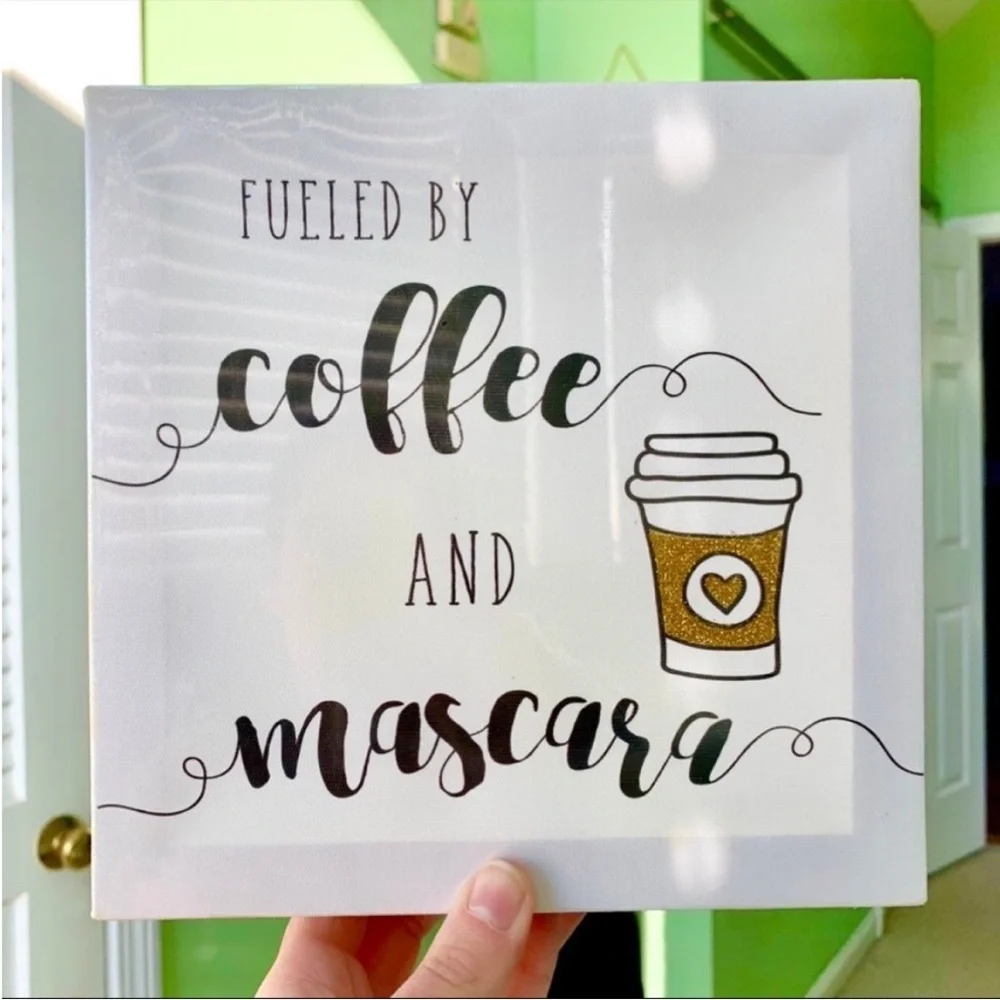 NEW Coffee Latte Tea Lover Mascara Make Up Women's Cute Canvas Wall Decor